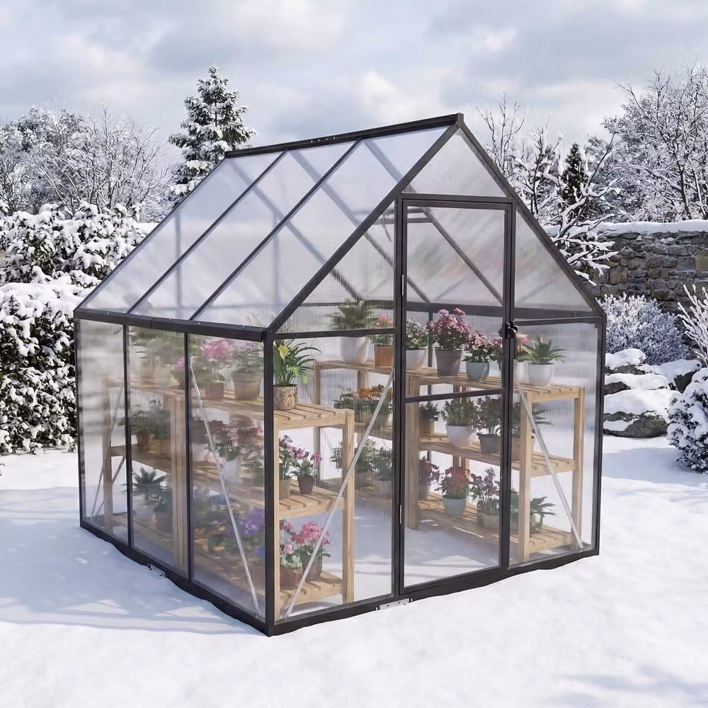 Costway Polycarbonate Greenhouse with Adjustable Hinged Roof Vent in Clear, W/D/H: 180 x 180 x 180 cm – 3