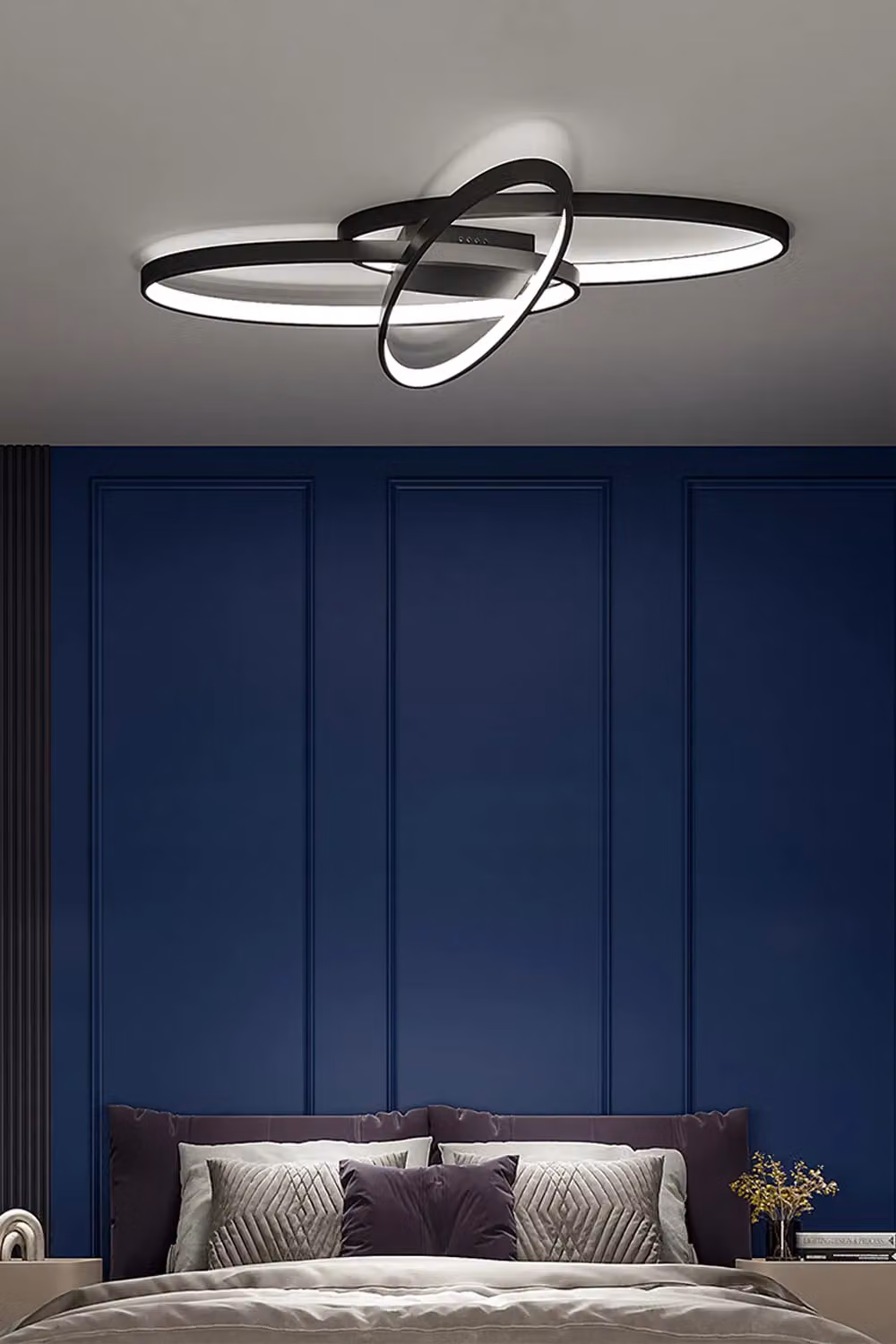 Living and Home Oval LED Semi-Flush Ceiling Light in Black – 3