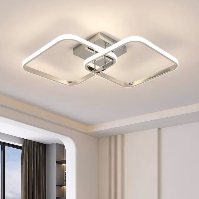 Goeco Modern Square LED Ceiling Light, 42W, 4500K, Silver, W/D/H: 64 x 64 x 10 cm