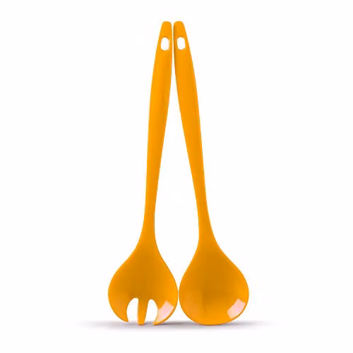 Zeal Melamine Salad Serving and Mixing Set with Fork and Spoon in Yellow and Orange, Length: 29 cm – 1