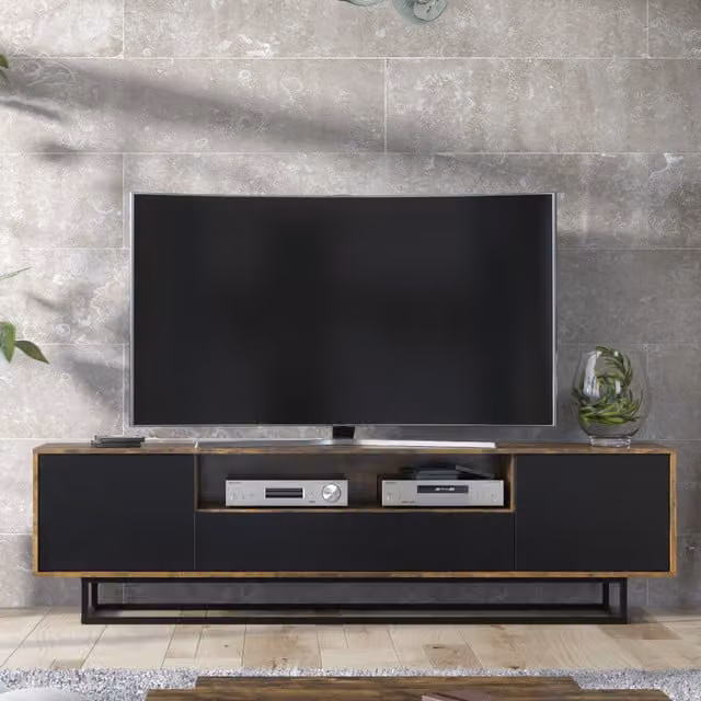Creative Furniture Loft Industrial TV Unit in Black and White, W: 200 cm, D: 35 cm, H: 50 cm