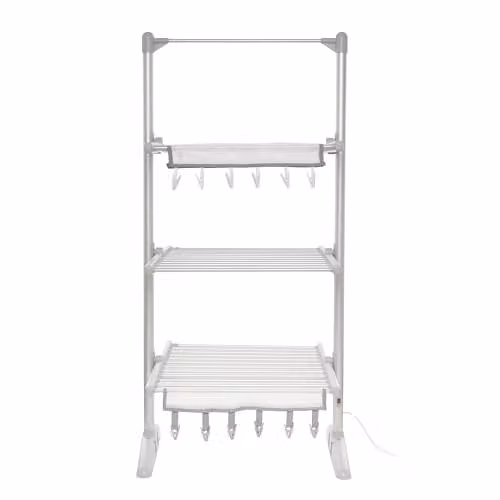 PIFCO 3 Tier Heated Clothes Airer in Silver and White, Electric Foldable Drying Rack with 36 Heated Bars