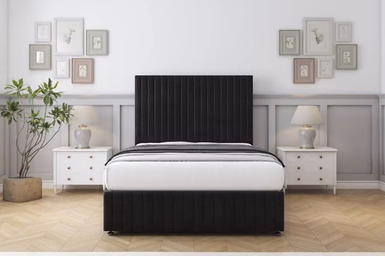 Sloomy Madison Plush Divan Set in Black with 26 inch Headboard and Footboard, Small Double, W/D/H: 120 x 200 cm