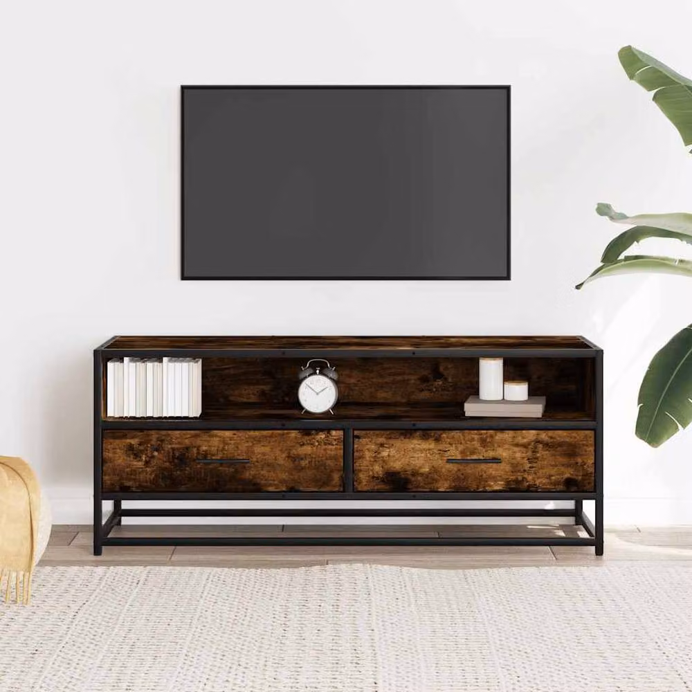 Berkfield Home Industrial TV Cabinet in Smoked Oak and Brown, W/D/H: 100 x 34.5 x 40 cm – 3
