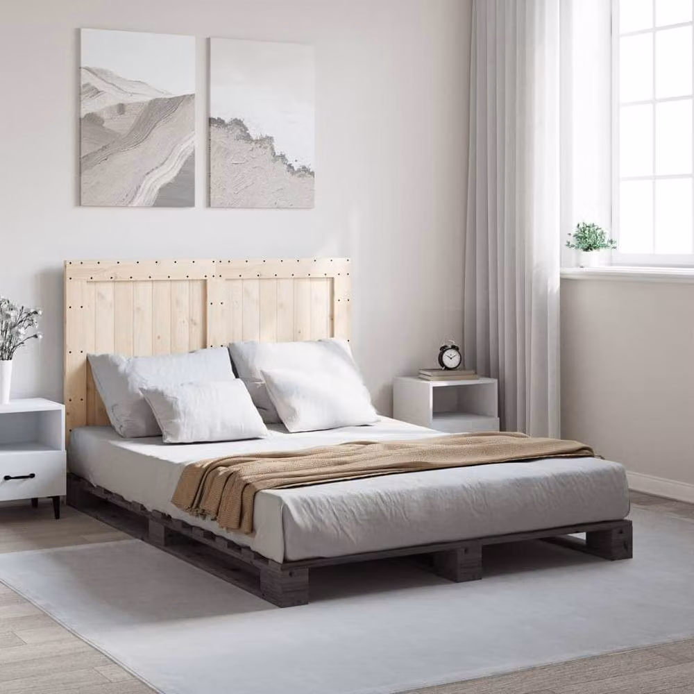 Berkfield Home Beautiful Bed Frame in Grey Solid Pine, W/D/H: 140 x 200 x 104 cm – 2