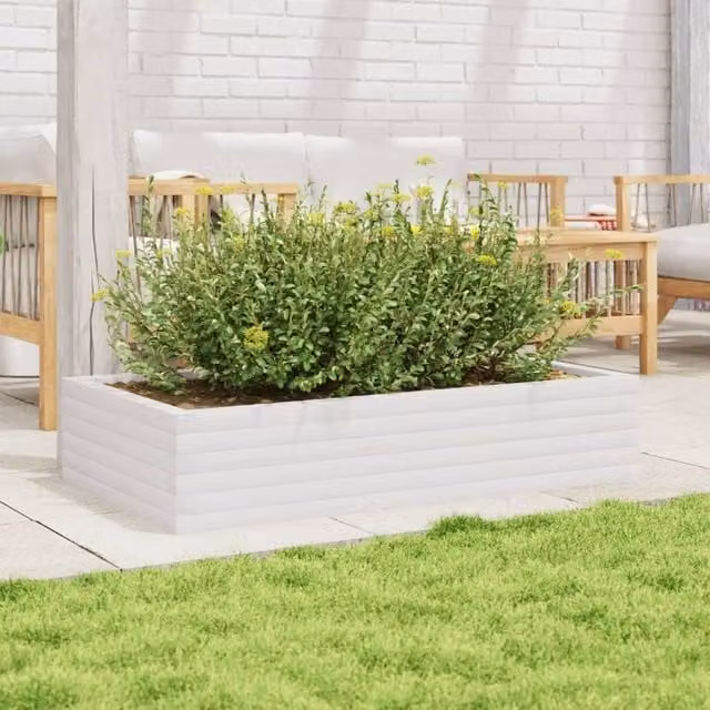 Berkfield Home Decorative Garden Planter Tub in White Solid Wood, W/D/H: 110 x 60 x 23 cm – 1