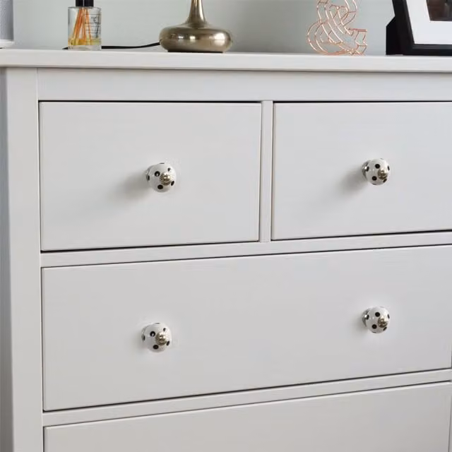 Nicola Spring Polished Ceramic Cupboard and Drawer Knobs with Threaded Stem, White and Black Polka Dot, Pack of 24 – 1