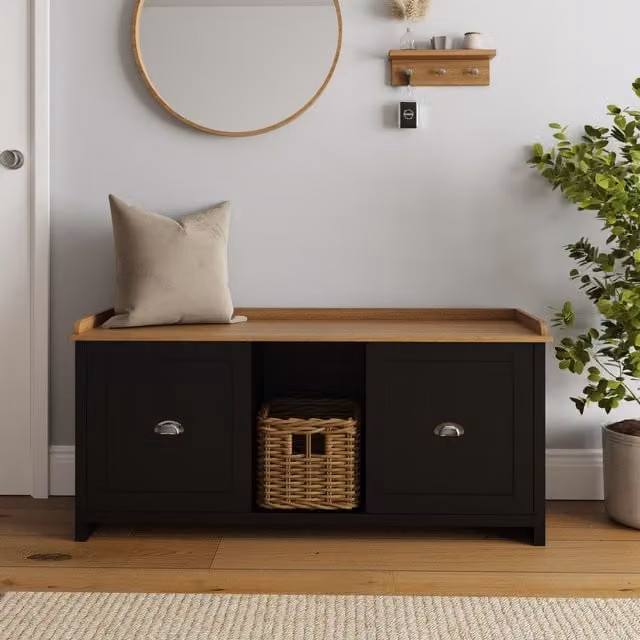 GFW Lancaster Modern Black 2 Door Shoe Bench – 2