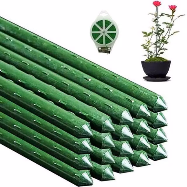NESTLUNE Green Plastic Coated Metal Plant Support Stakes, 40 Pack, H 100 cm x W 15 cm