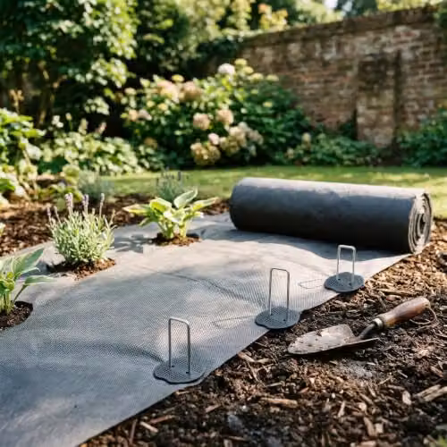 Harbour Housewares 50gsm Weed Control Fabric Set with Pegs and Plates, Black – 2