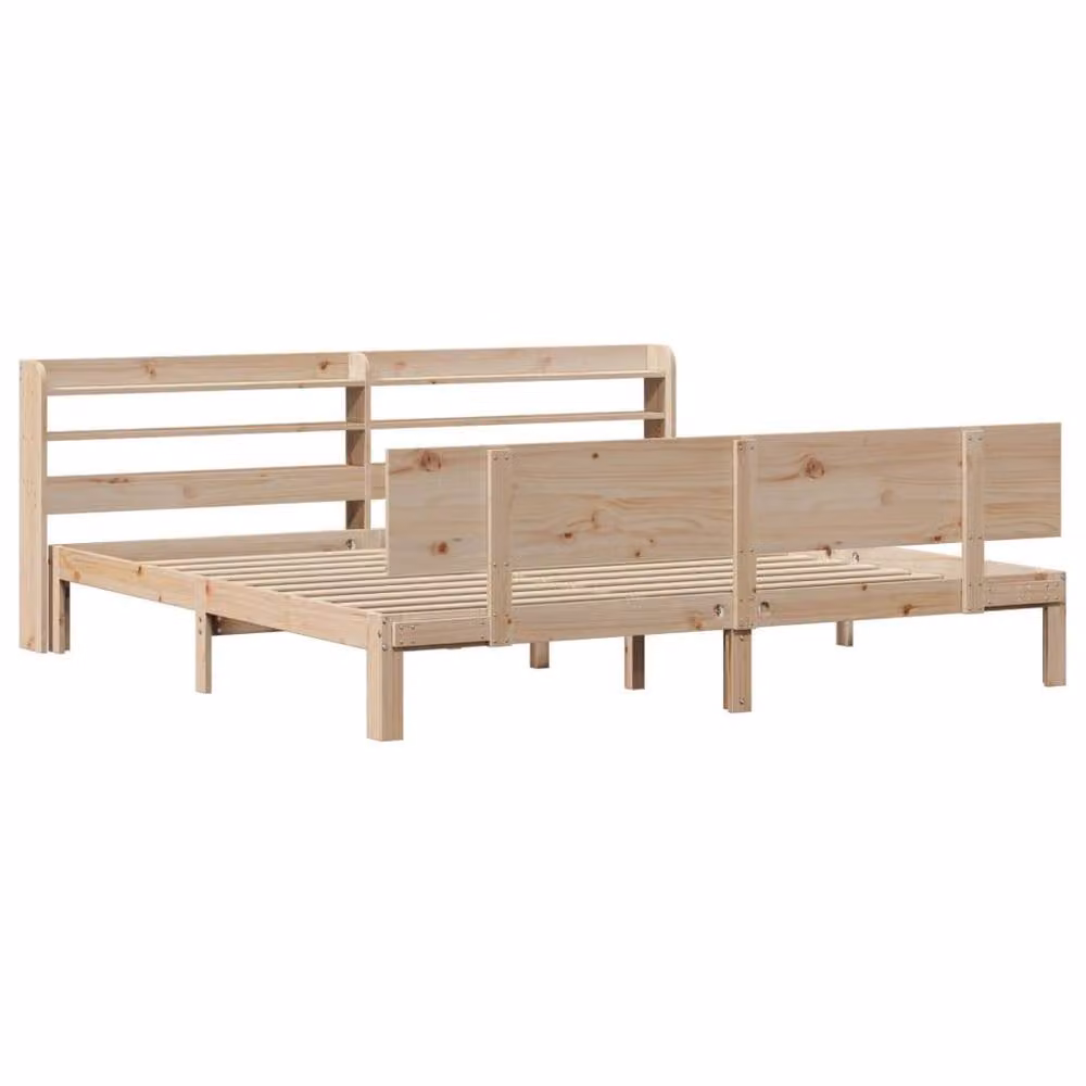 Berkfield Home Rustic Solid Pine Bed Frame with Headboard and Side Compartments, Beige, 200 x 200 cm – 3