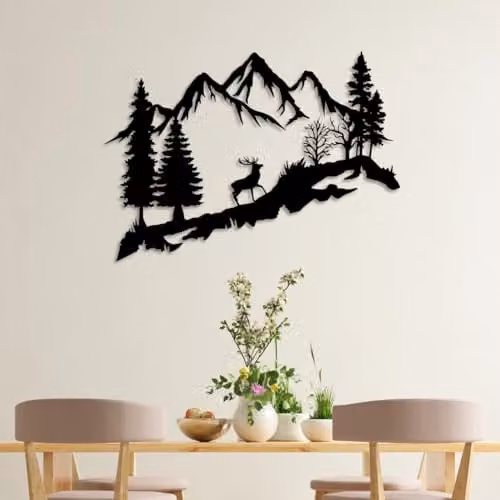 YOUR HOME RULEZ Black Metal Mountain and Deer Wall Art Decor