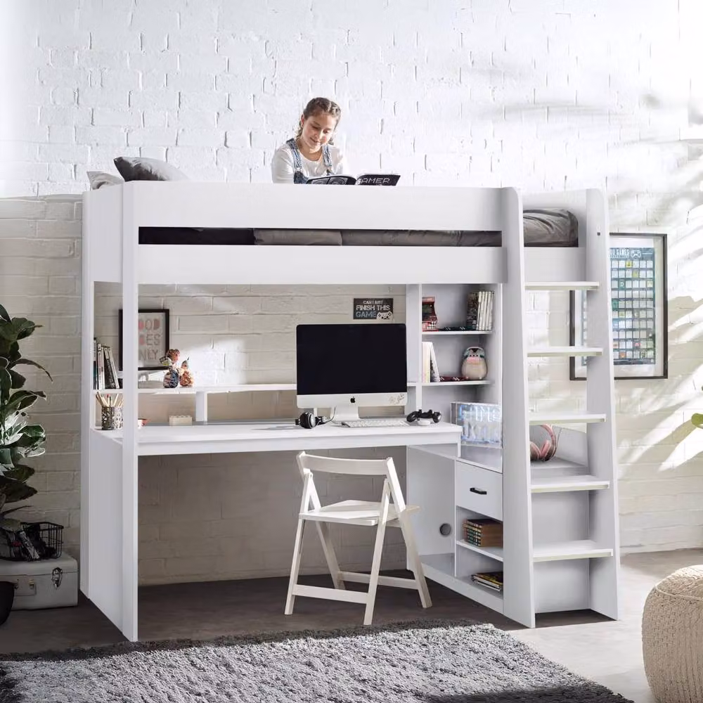 Cheshire Elm Modern Single Gaming Highsleeper in White, 90 x 200 cm – 2