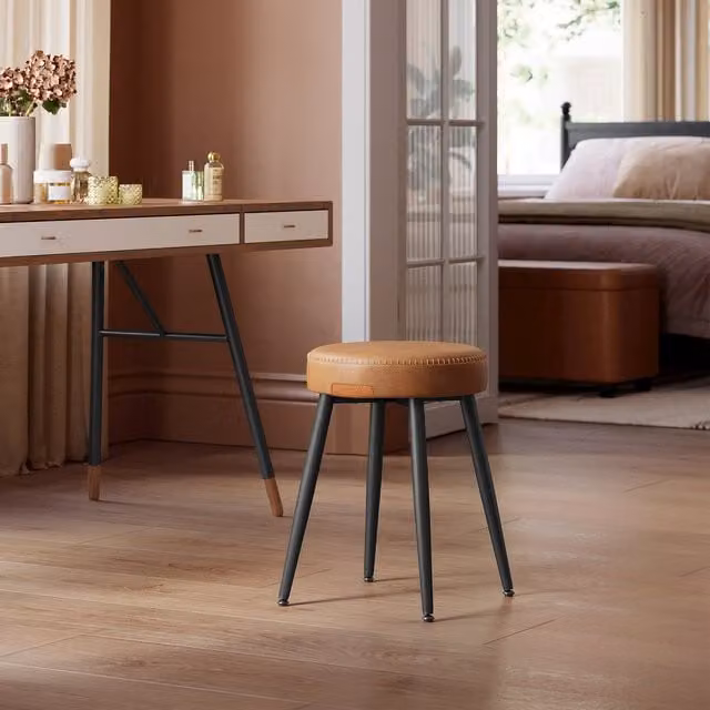 VASAGLE Set of 2 Mid-Century Modern Upholstered Dining Stools in Bronze and Brown