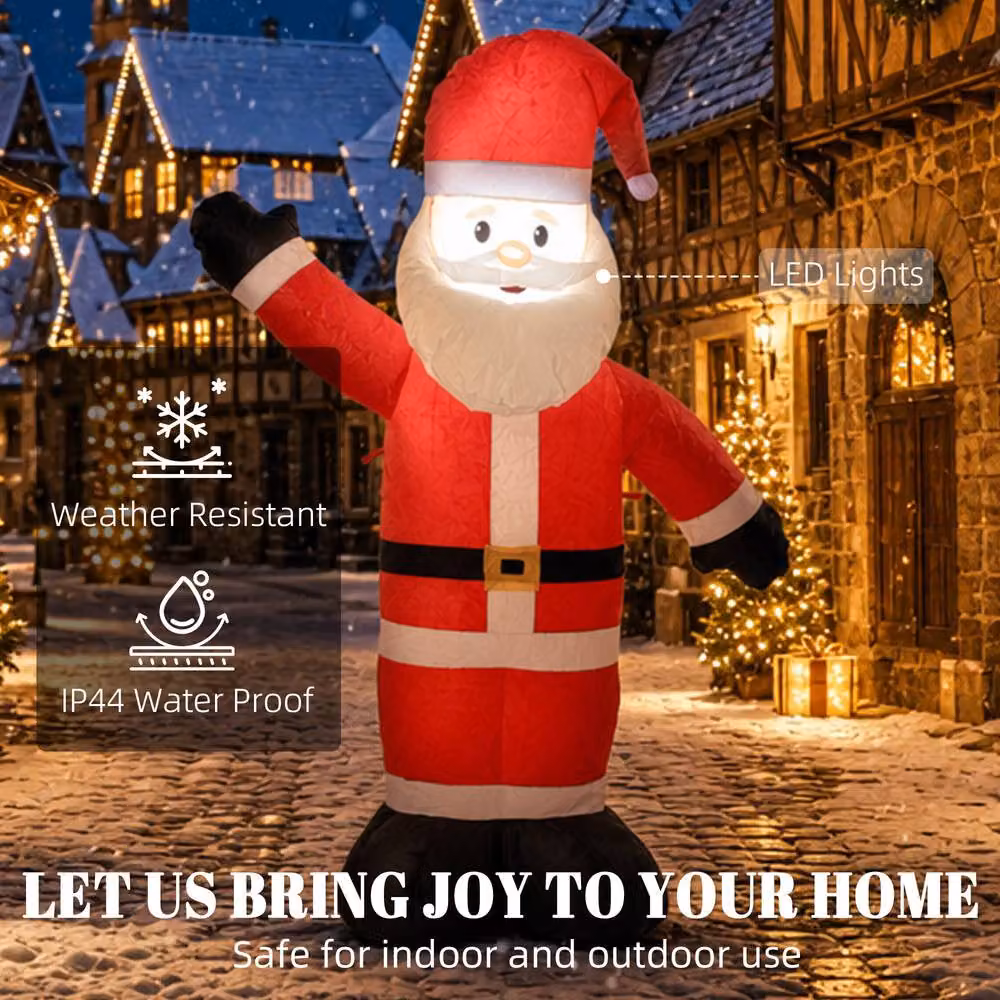 OUTSUNNY 5ft Red and White Velvet Look Inflatable Santa Claus with LED Lights – 4
