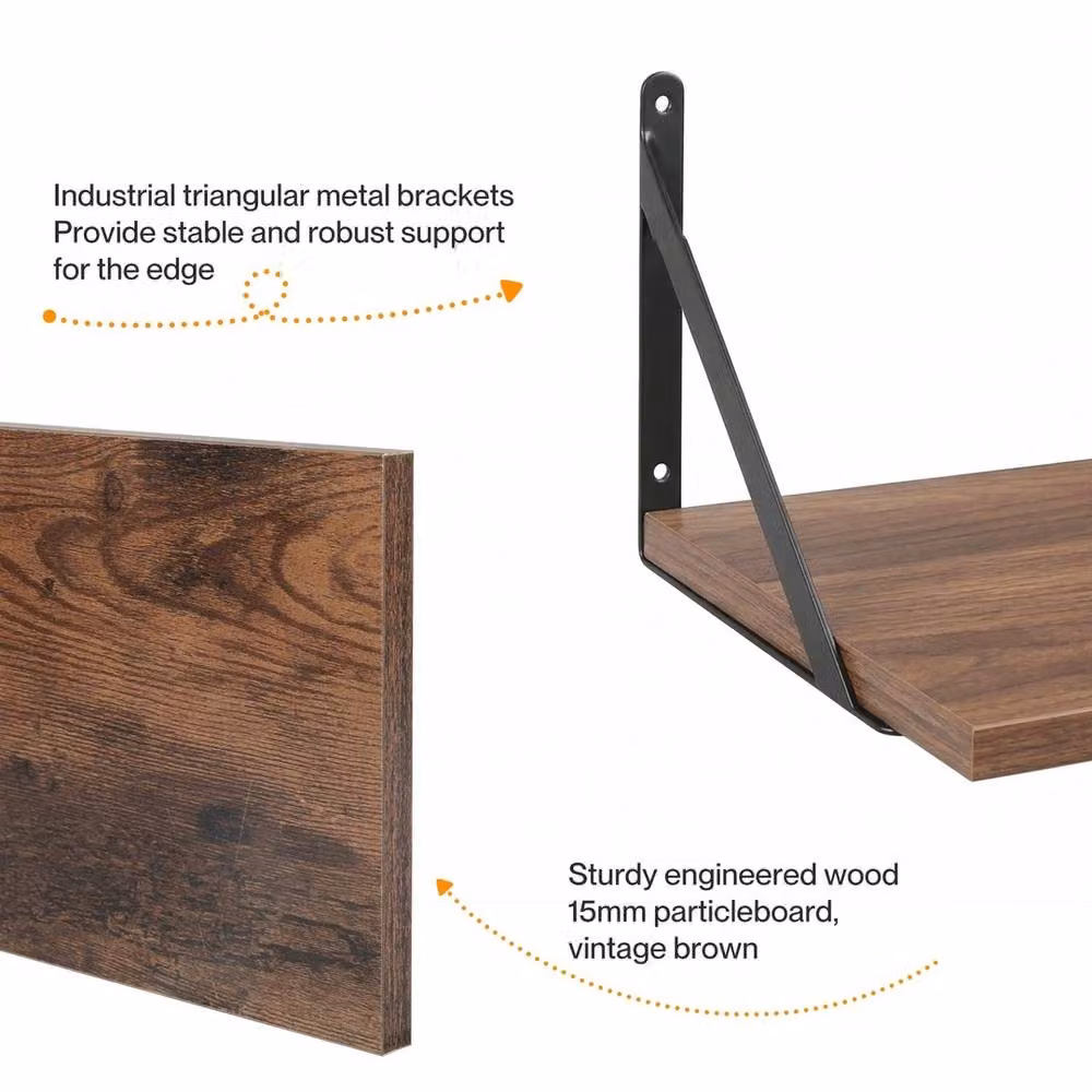 FORGEVIO Levede Set of 3 Brown Metal Floating Wall Mounted Shelves – 4