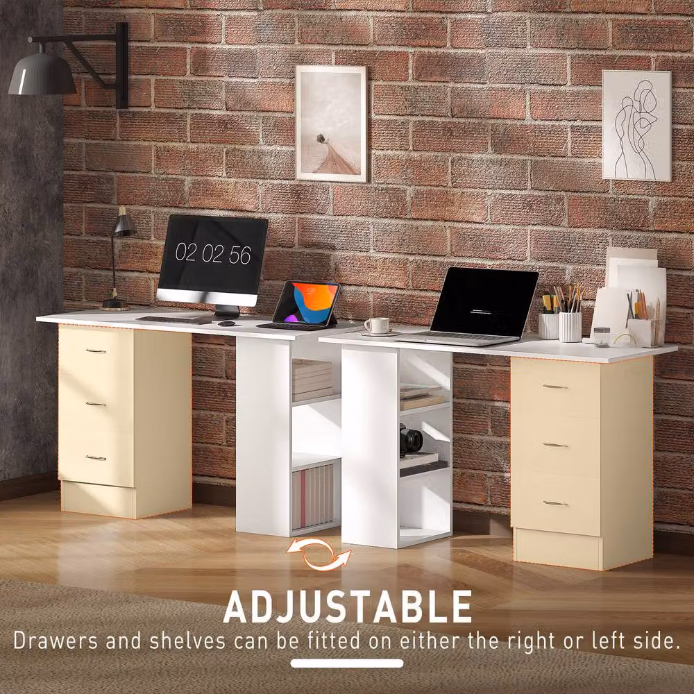 STILVORA Modern White Writing Desk with 3 Drawers and 3 Shelves – 6
