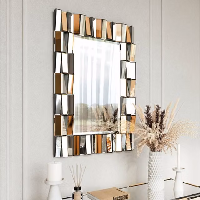 CARME Modern Rectangular Wall Mirror in Silver, Grey and Gold