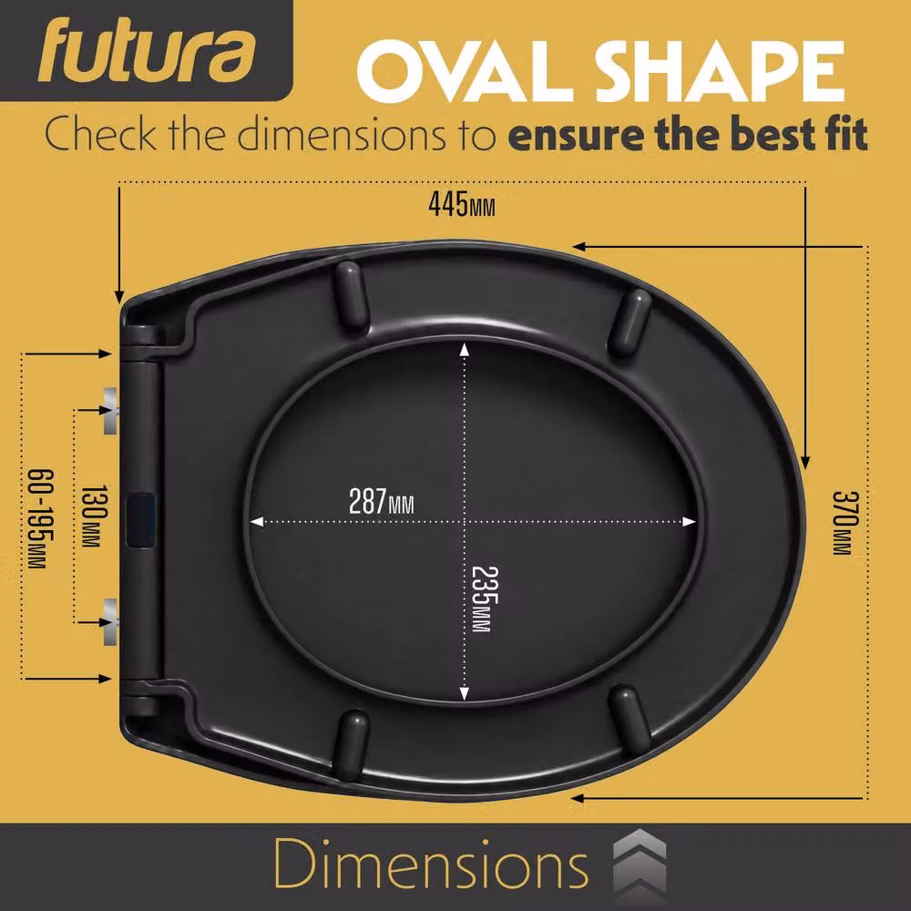 Futura D-Shaped Soft Close Toilet Seat in Black with Quick Release and Removable Features, W: 44.5 cm, D: 42.5 cm, H: 50 cm – 6
