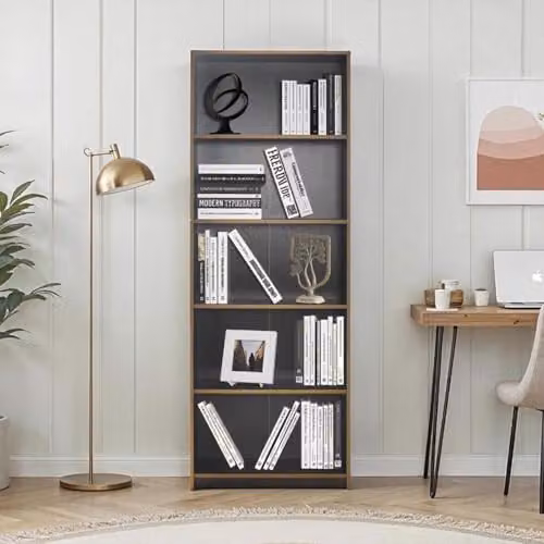 FWStyle Adore Tall 5 Tier Bookcase in Anthracite Grey, Modern Vertical Shelving Unit, W/D/H: 64 x 26 x 182 cm – 2