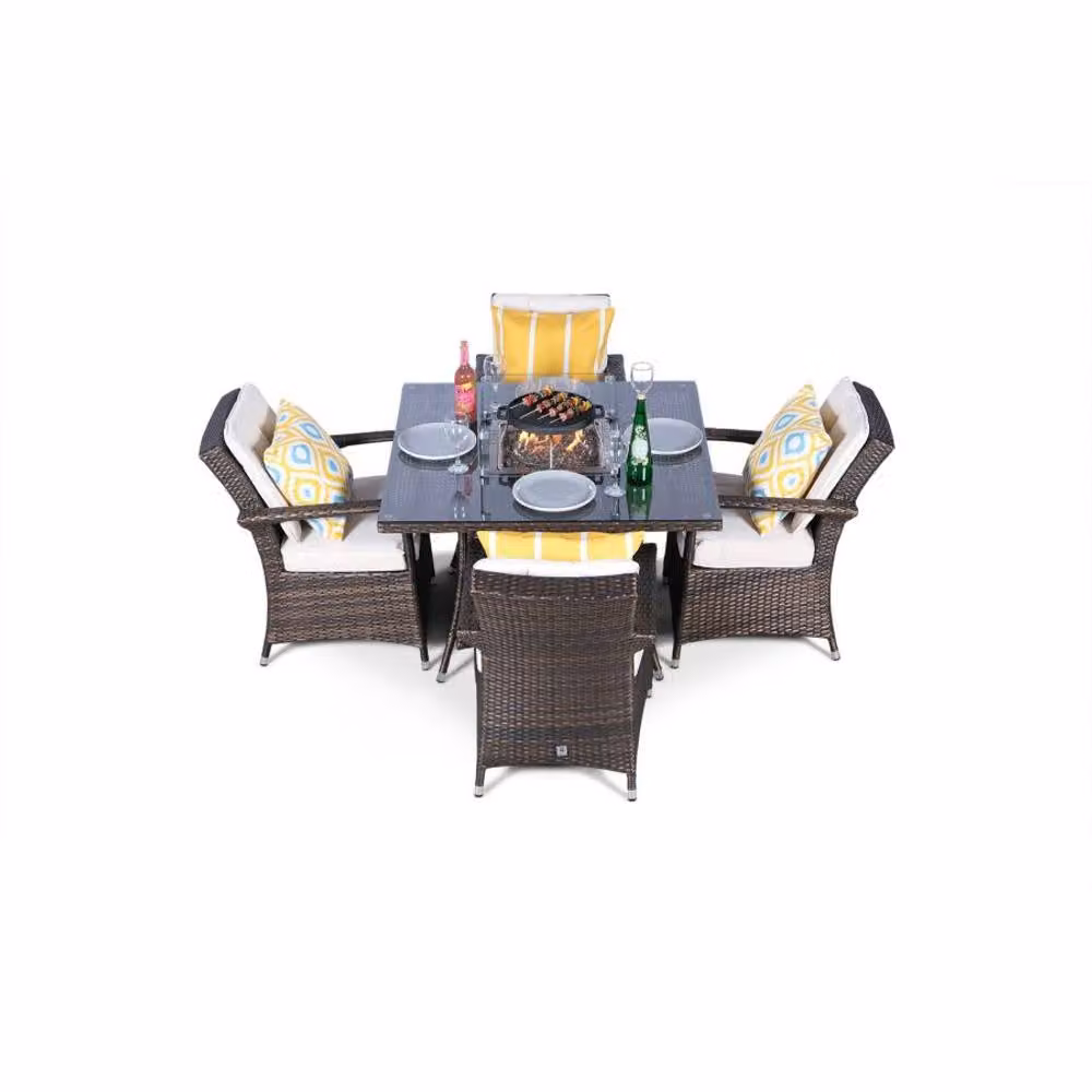 Thats Furniture Arizona 4 Seater Square Rattan Dining Set with Fire Pit in Brown – 2