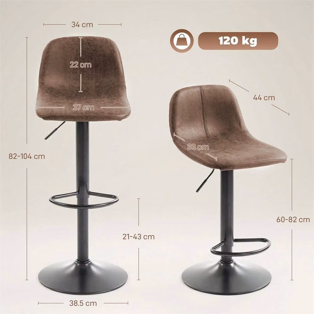Nordara Set of 2 Modern Brown Swivel Bar Stools with Synthetic Leather and Metal Construction – 2