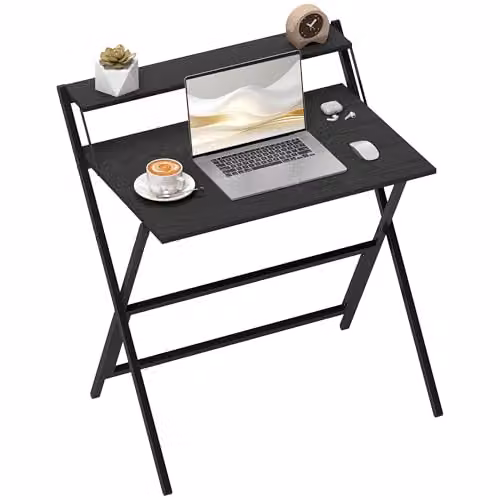 HOMCOM Black Folding Computer Desk with Monitor Shelf, W: 81.5 cm, D: 62 cm, H: 86.5 cm – 1