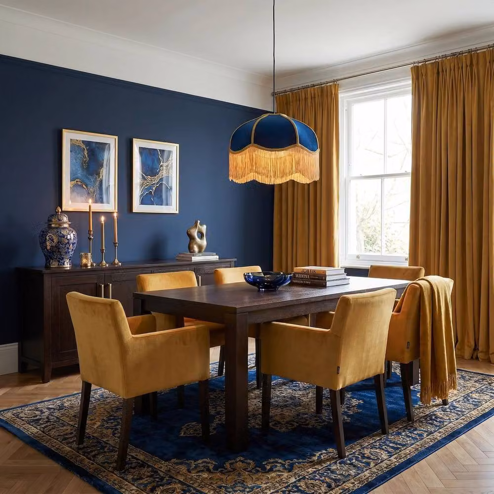 Happy Homewares Navy Blue Velvet Domed Victorian Shape Lamp Shade with Gold Trim, Diameter: 36 cm – 5