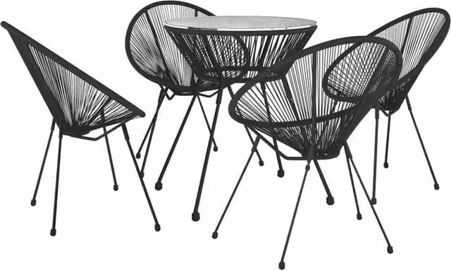 Berkfield Home Timeless 5 Piece Outdoor Dining Set in Black PVC Rattan with Glass Top