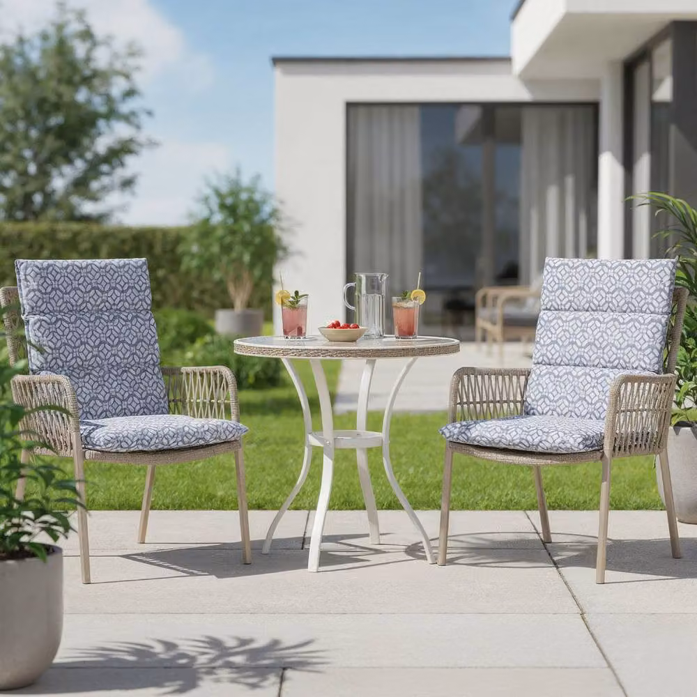 Gardenwize Pack of 2 Geo Full Length Outdoor Seat Cushions in Grey and Multicolour – 3