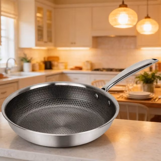 Ventryn Hex Non Stick Stainless Steel Frying Pan in Silver