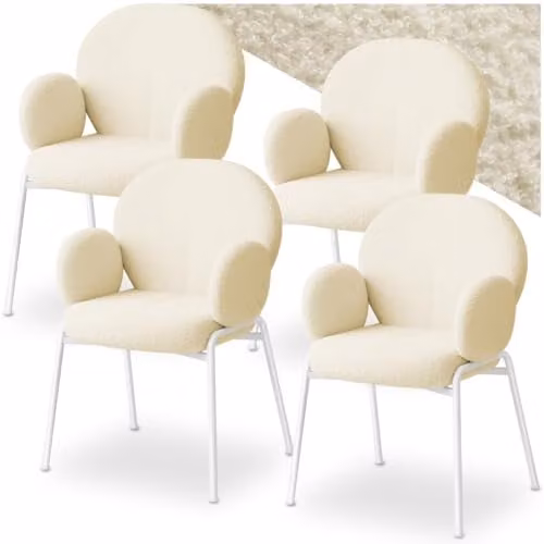 tectake Set of 4 Scandinavian Style Dining Chairs with Bouclé Cover and Armrests in Beige – 1