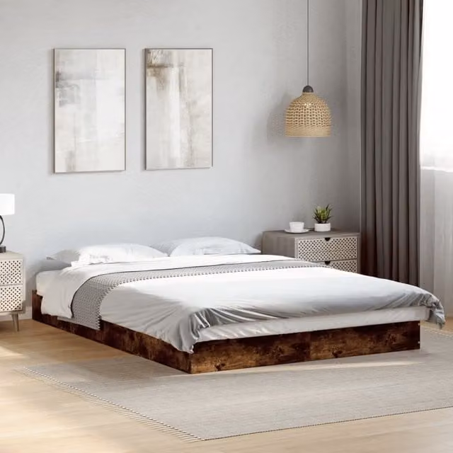 Berkfield Home Smoked Oak Bed Frame in Brown, W/D/H: 140 x 200 cm – 1