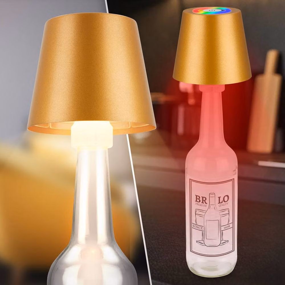 Briloner Gold Table Lamp with Rechargeable Battery, Dimmable LED RGBW Colour Changing Light in Gold/Brass – 4