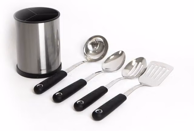 MasterClass 5-Piece Stainless Steel and Nylon Utensil Set in Silver with Holder