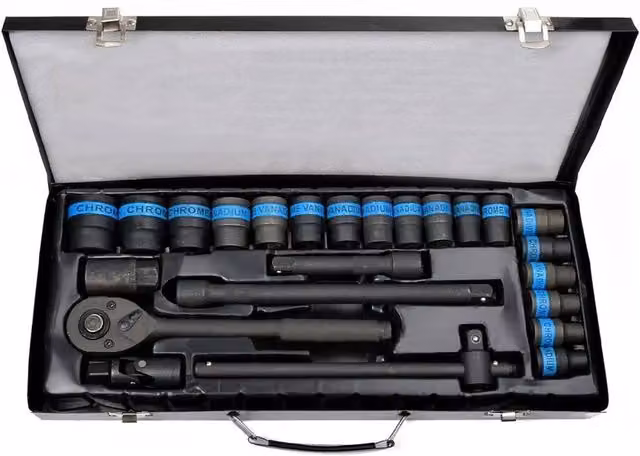 EONLION 1/2 inch Metric Ratchet Wrench Socket Set 8-32mm with Extension Bar in Black