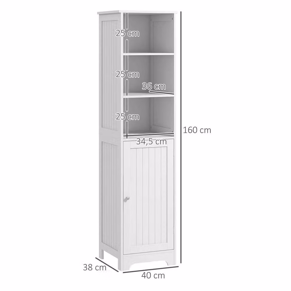 EONLION Modern Tall White Matt Bathroom Cabinet with Open Shelves – 2