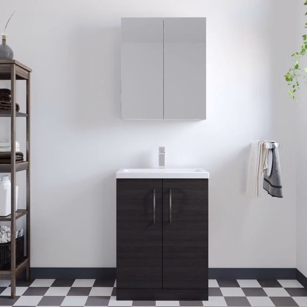 Balterley Modern Black Wood Freestanding Bathroom Vanity Basin Unit with Soft Close Hinged Doors, Width: 60 cm – 2