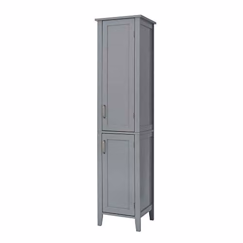 Teamson Home Mercer Collection Grey Wooden Tall Bathroom Storage Cabinet with 2 Hinged Doors and Internal Shelves, H 159.2 cm x W 38.0 cm x D 33.0 cm – 1