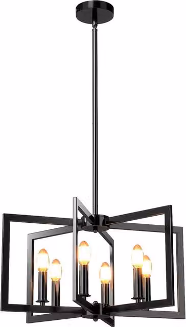 Gymax 6-Light Farmhouse Pendant Light in Black with Adjustable Height