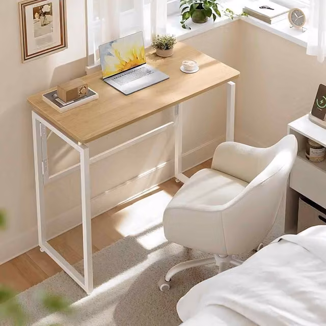 The Bazaarist Folding Computer Desk with Rounded Corners in Natural Oak