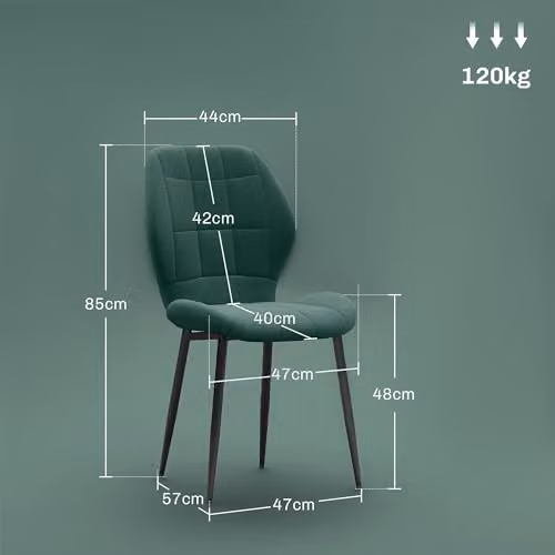 HOMCOM Set of 4 Modern Velvet Dining Chairs with Metal Legs in Dark Green – 3