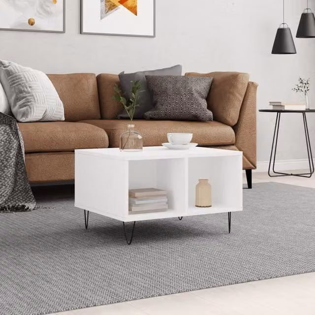 Berkfield Home Modern White Coffee Table, W/D/H: 60 x 50 x 36.5 cm
