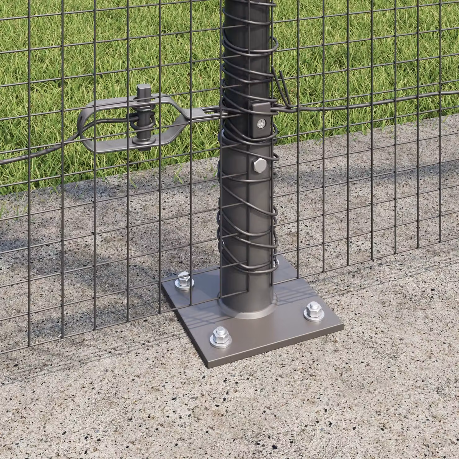 Berkfield Home Grey Powder-Coated Steel Welded Wire Fence with 7 Flanged Round Posts, W: 10 m, H: 1.4 m – 4