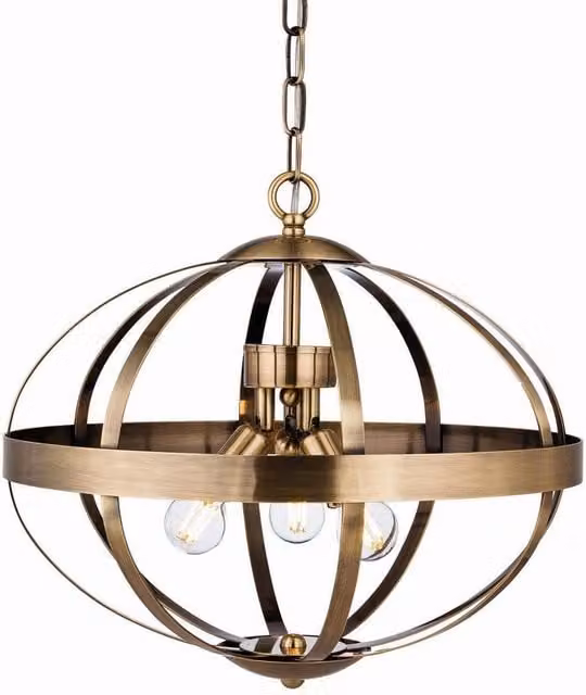 Netlighting Healey 3 Light Cage Ceiling Pendant in Antique Brass and Gold with E14 Base