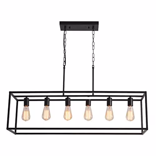 Garwarm 6 Light Rectangular Black Metal Chandelier for Kitchen Islands and Dining Rooms – 2