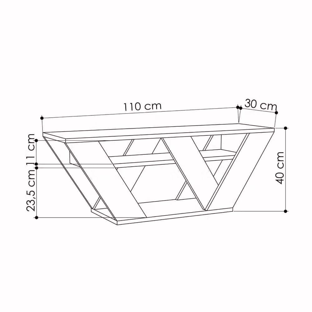 CALICOSY Pipralla TV Stand with 3 Shelves in White, W: 110 cm, D: 40 cm, H: 30 cm – 3