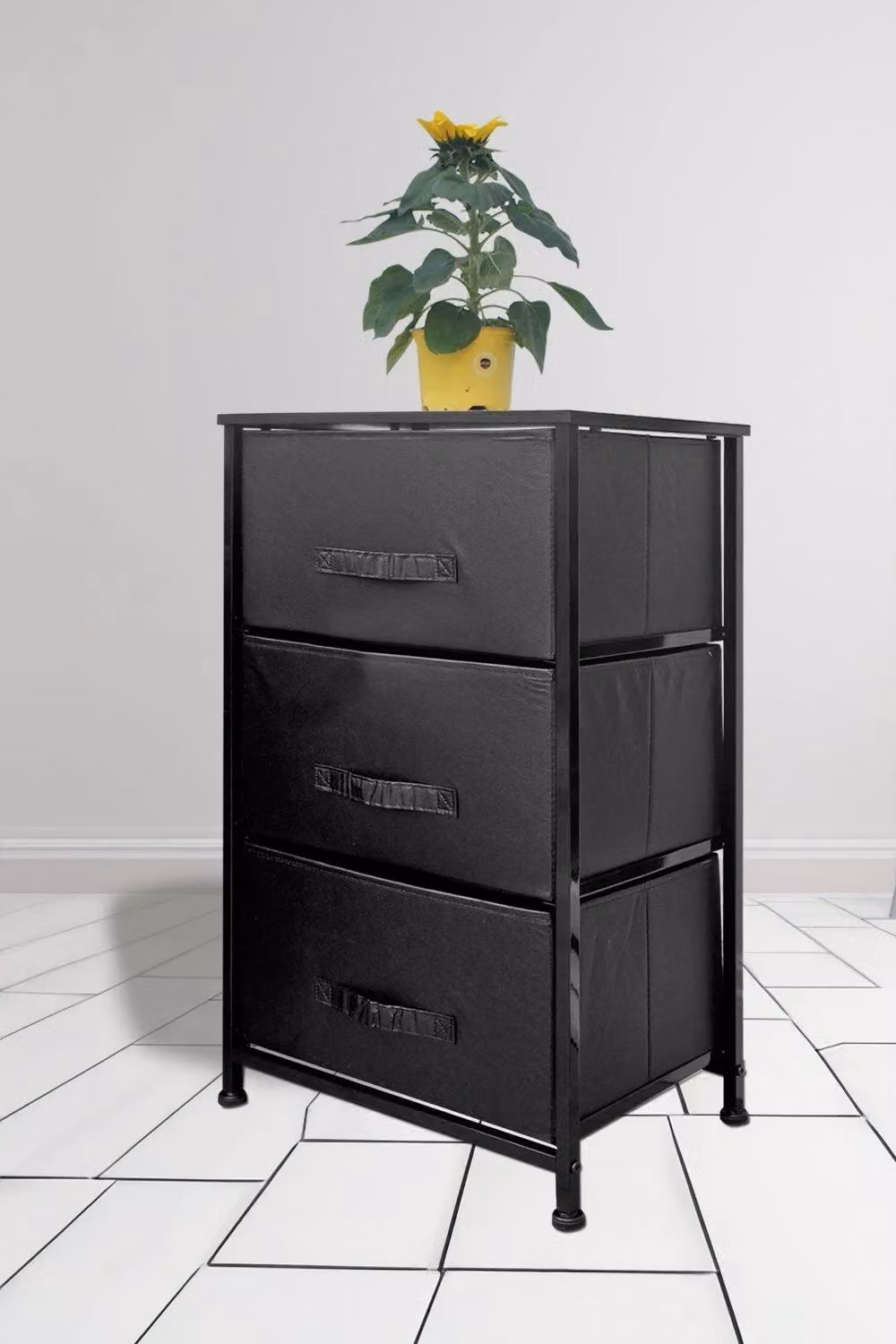 Clarisworld 3 Drawer Storage Tower Dresser in Black with Wood Top and Metal Frame, W/D/H: 45 x 30 x 73 cm – 8