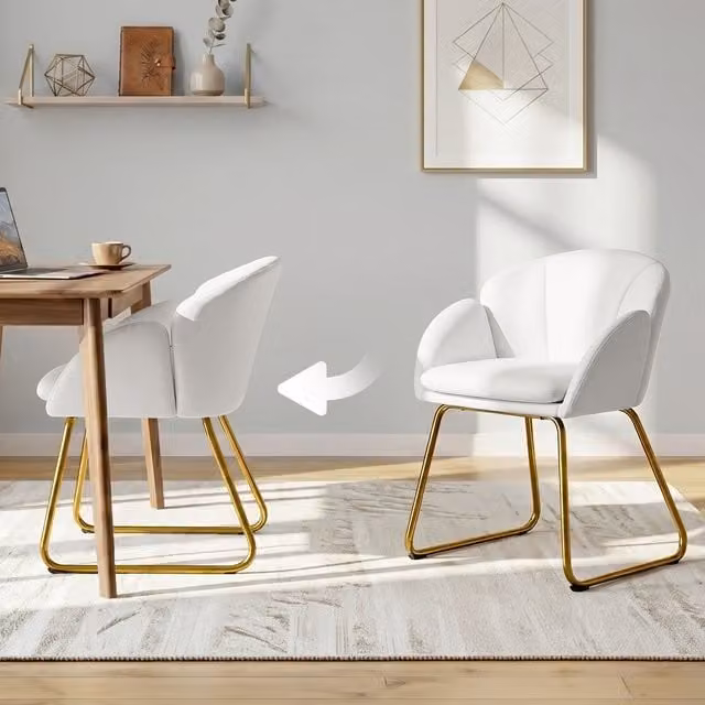 Yaheetech Modern Flower Shape Accent Chair in Matte White and Gold Fabric with Cantilever Base