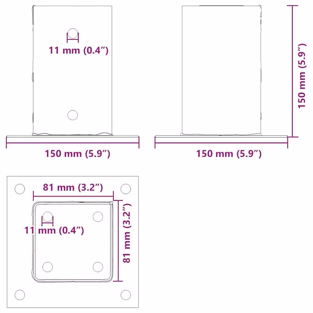 Berkfield Home Square Post Bases, 12 Pack, Anthracite Powder-coated Steel, 81 x 81 mm – 5